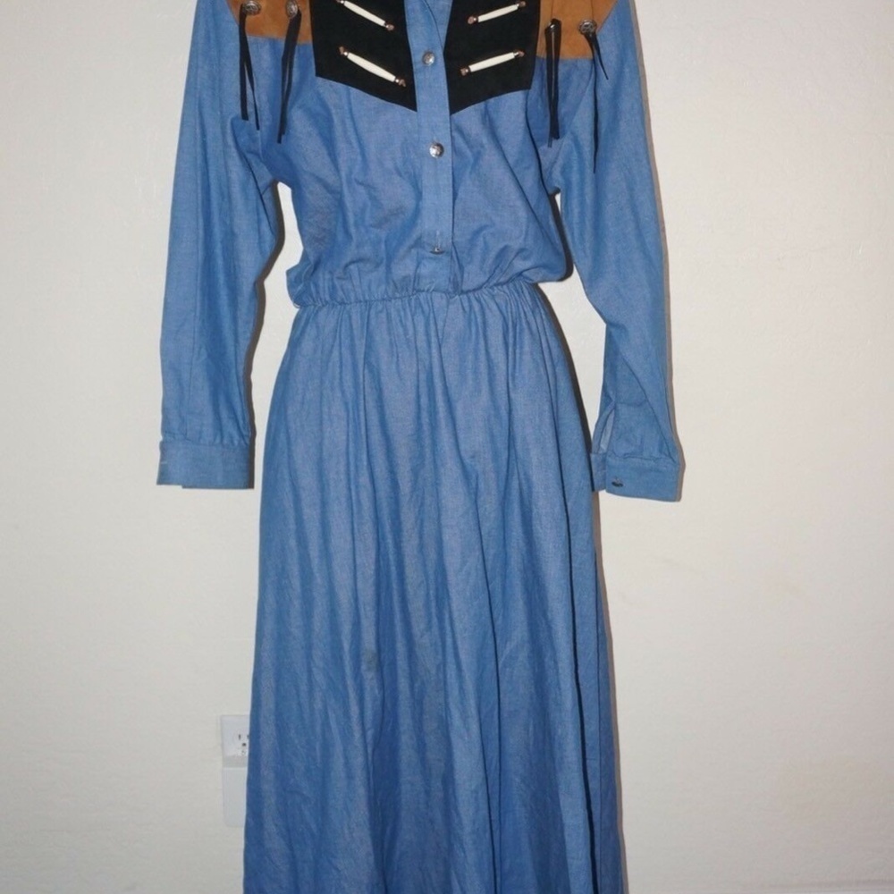 Diamond L Western Wear Fringed Denim Leather Dress - Picture 6 of 11